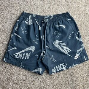 Nike Swim Shorts Mens Large Blue Just Do It Print Mesh Lined Drawstring Trunks